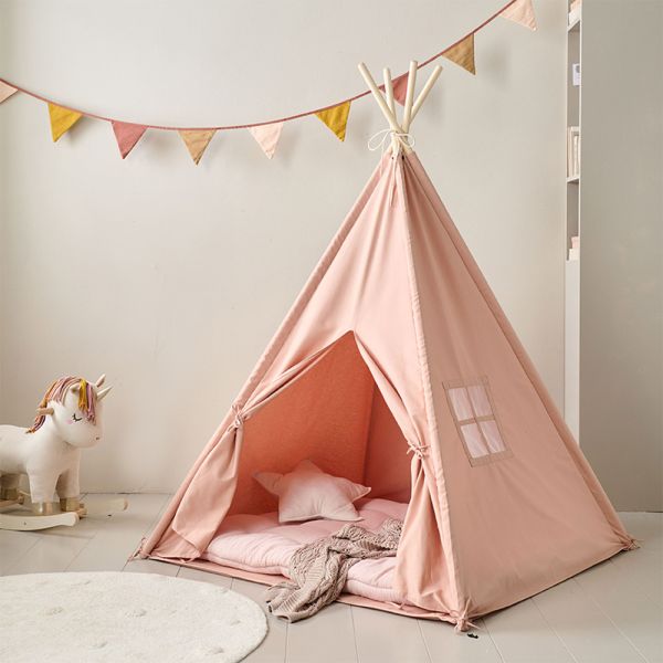 Tipi tent in roze 158 cm hoog van katoen en grenenhout van Petite Amélie