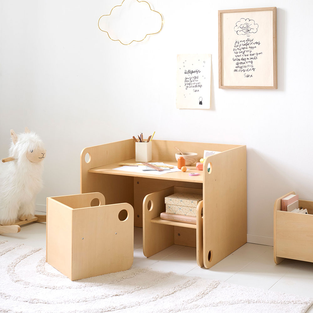 MONTESSORI TAFEL EN TWEE STOELEN «ELLIPSE» | NATUREL