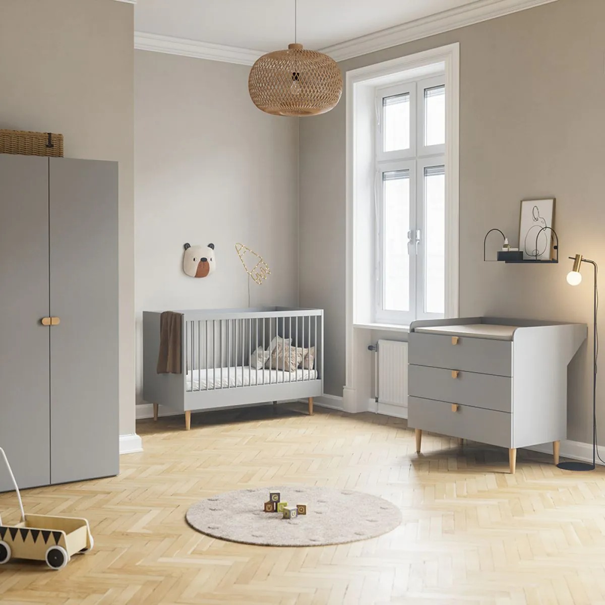 Babykamer in grijsblauw tonen